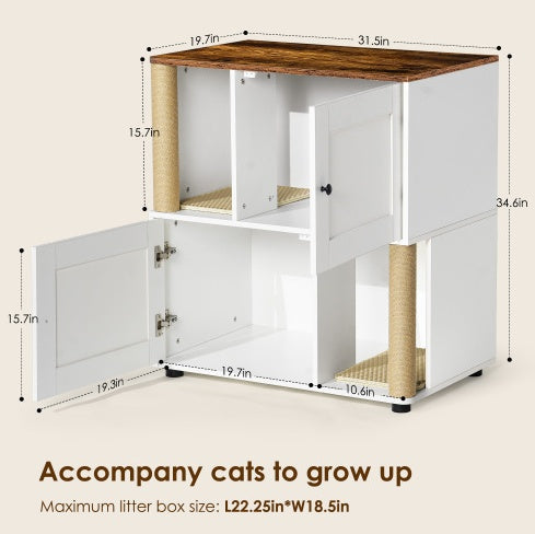 Twin Cat Litter Box Cabinet, Vintage White