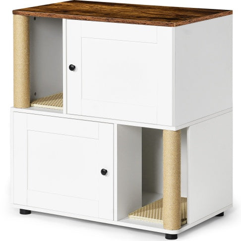 Twin Cat Litter Box Cabinet, Vintage White