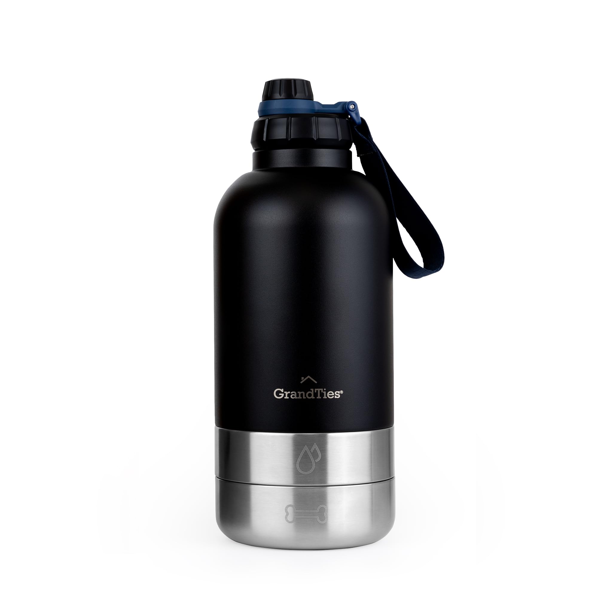 Insulated Dog Water Bottle with 2 Detachable Bowls — 64oz Travel Set