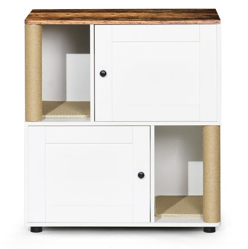 Twin Cat Litter Box Cabinet, Vintage White