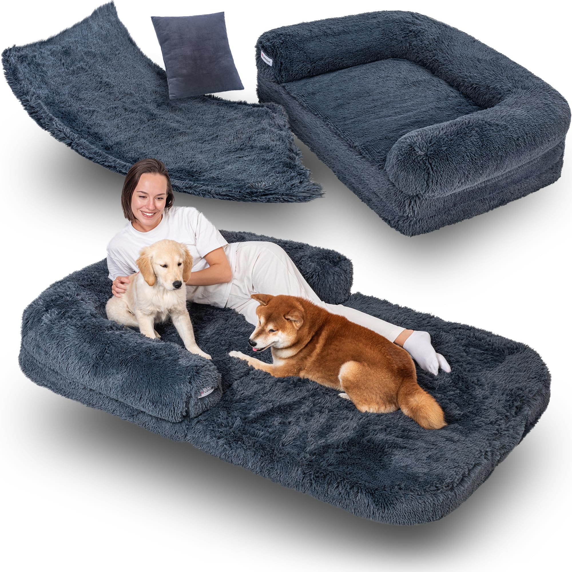LuxFur Orthopedic Human Dog Sofa - Extra Large Washable Bed