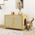 COSLIANA Cat Litter Box Enclosure Rattan Litter Box Hidden Furniture Indoor Cat House Wooden Cat Washroom Furniture Oak