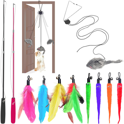 Interactive Feather Cat Wand Toy Set - 6 Piece