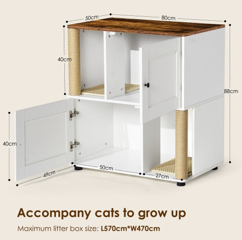 Twin Cat Litter Box Cabinet, Vintage White