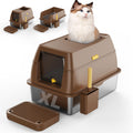 XL Stainless Steel Enclosed Cat Litter Box with Scoop & Step