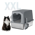 XXL Stainless Steel Enclosed Cat Litter Box with Lid & Scoop