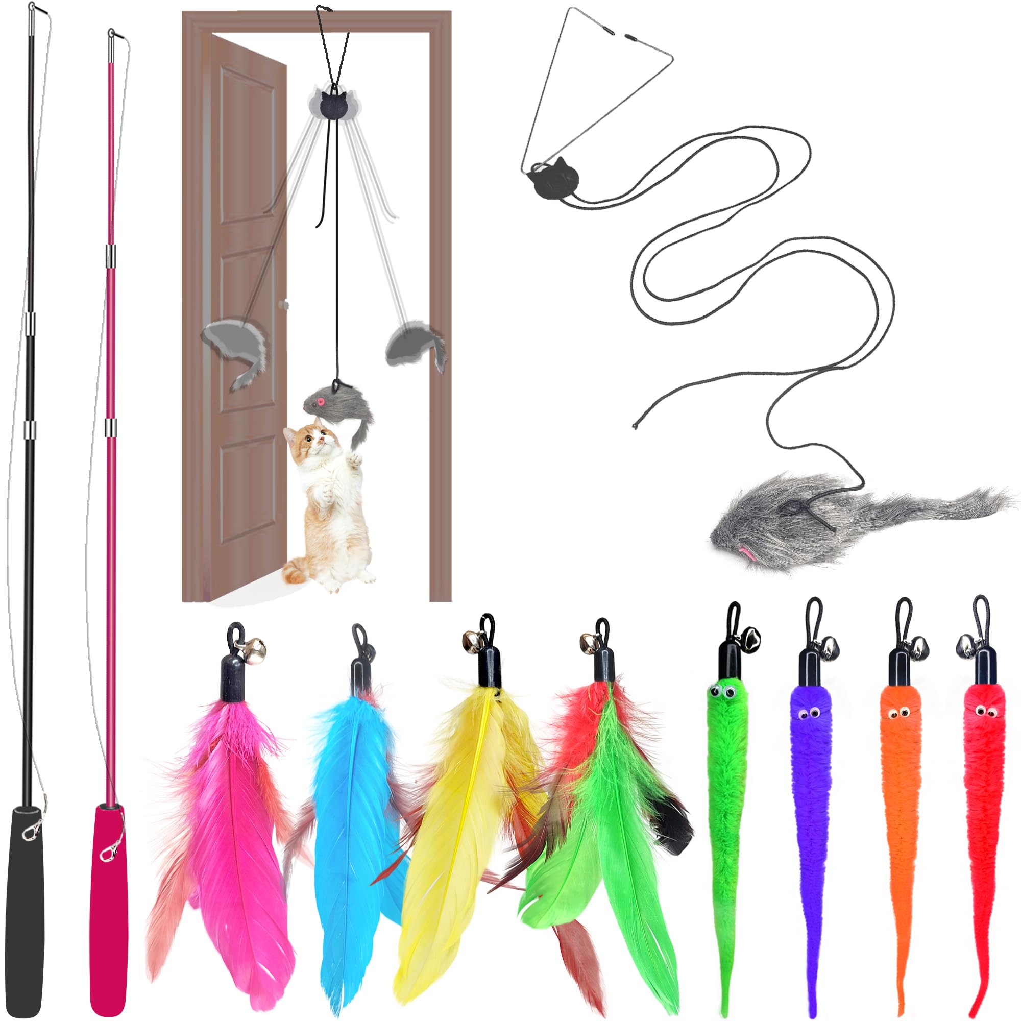 Interactive Feather Cat Wand Toy Set - 6 Piece