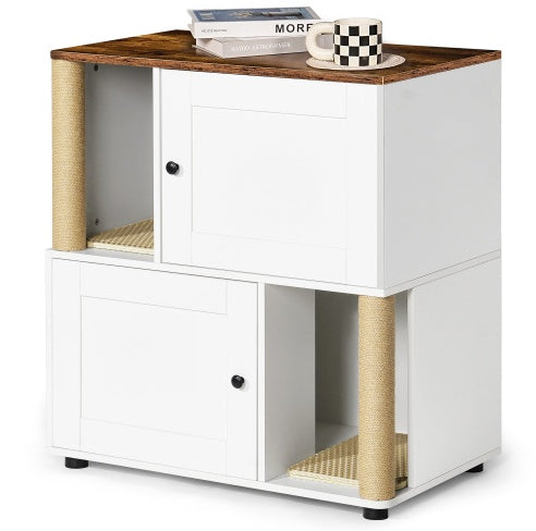 Twin Cat Litter Box Cabinet, Vintage White